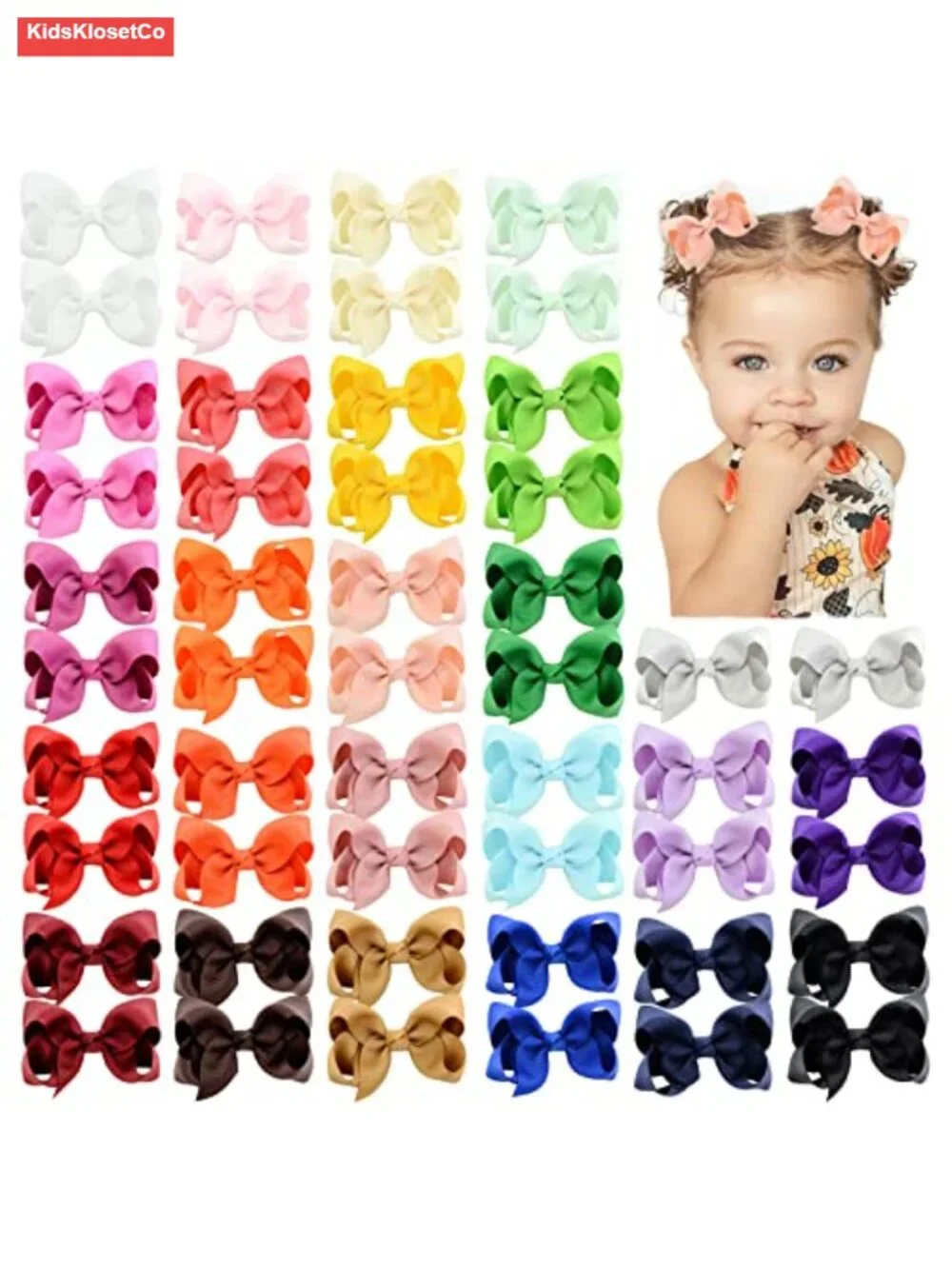 50 Pcs 3 Inch Grosgrain Ribbon Hair Bows With Alligator Clips